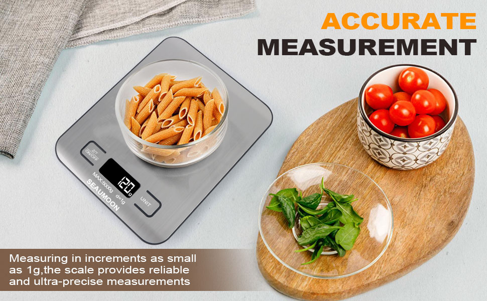 Digital Kitchen Scale–11lb/5kg Food Scale for Cooking & Baking, Stainless Steel, LCD Display, Tare Function, Multiple Units (g/oz/ml), Lightweight Design for Meal Prep Coffee (Batteries Included)
