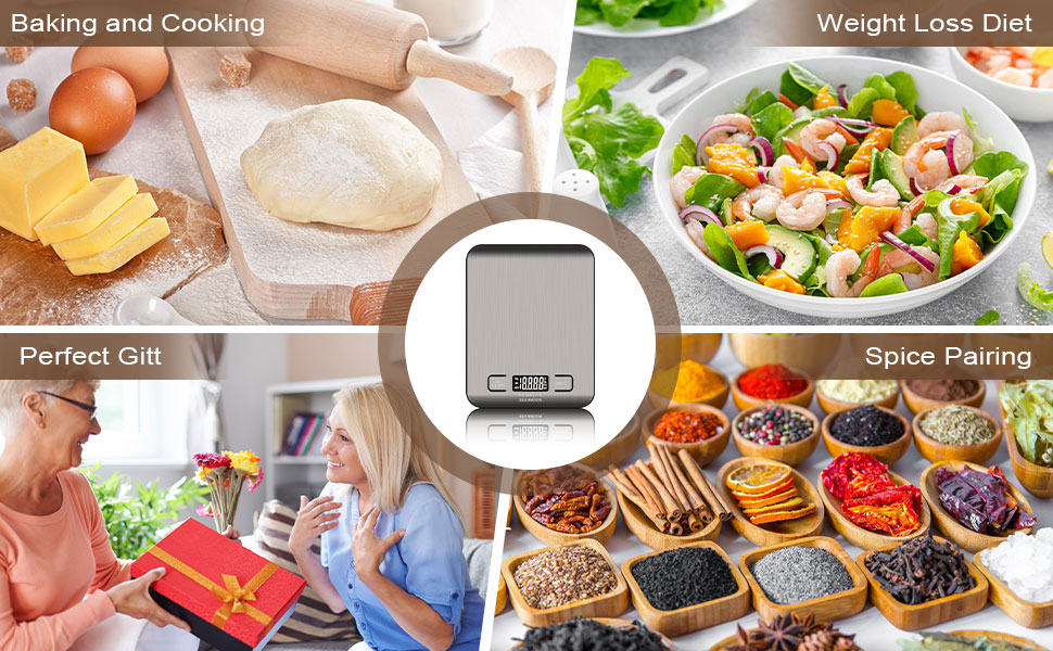 Digital Kitchen Scale–11lb/5kg Food Scale for Cooking & Baking, Stainless Steel, LCD Display, Tare Function, Multiple Units (g/oz/ml), Lightweight Design for Meal Prep Coffee (Batteries Included)