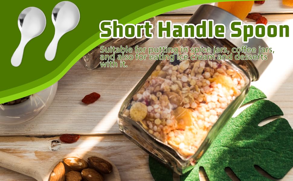 5 PCS Short Handle Spoons Silver Mini Scoops Stainless Spoons for Canisters Small Coffee Scoops Candy Scoops for Condiments Tea Desserts Coffee