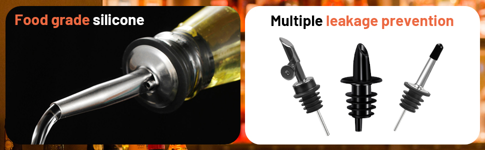 3 Pack Stainless Steel Liquor Pour Spouts, Classic Bottle Pourers with 6 Caps, 3 Adapters for Large Neck Bottles, Also for Olive Oil, Juices and Syrups