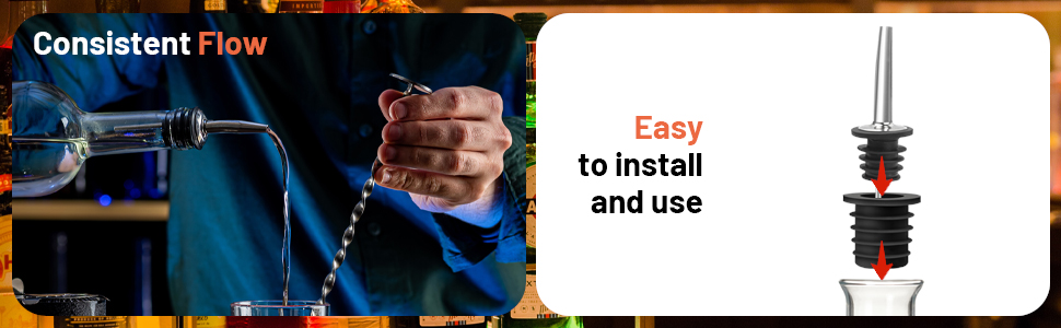 3 Pack Stainless Steel Liquor Pour Spouts, Classic Bottle Pourers with 6 Caps, 3 Adapters for Large Neck Bottles, Also for Olive Oil, Juices and Syrups