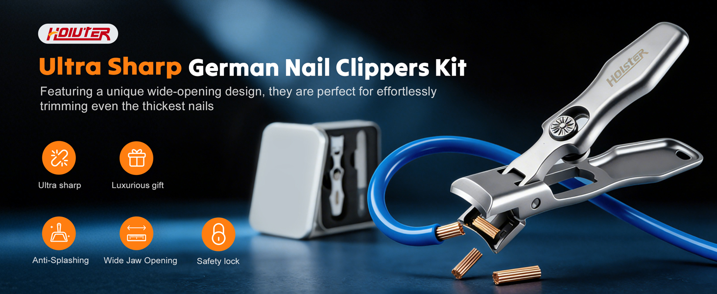 German Nail Clippers for Men Women, 2026 Upgraded Ultra Sharp Stainless Steel Nail Clippers for Thick Nails, Luxurious Ultra Sharp Nail Clippers Set with Nail File for Seniors (Silver)
