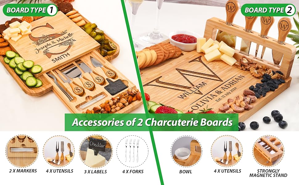Personalized Charcuterie Board Gifts Set, Custom Large Cheese Board, Charcuterie Board for Wedding, Anniversary, Birthday, Housewarming, Engagement, Party, New Home Gift Couple, Fathers Day, Christmas
