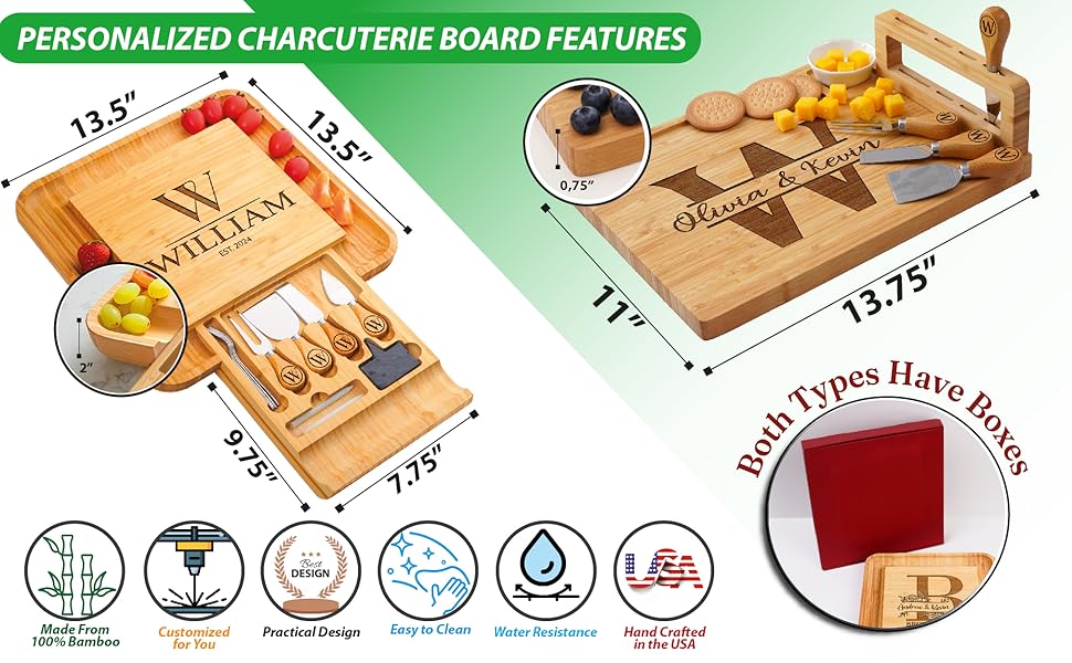 Personalized Charcuterie Board Gifts Set, Custom Large Cheese Board, Charcuterie Board for Wedding, Anniversary, Birthday, Housewarming, Engagement, Party, New Home Gift Couple, Fathers Day, Christmas