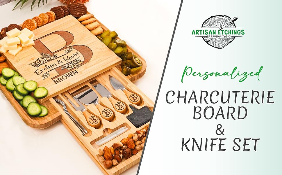 Personalized Charcuterie Board Gifts Set, Custom Large Cheese Board, Charcuterie Board for Wedding, Anniversary, Birthday, Housewarming, Engagement, Party, New Home Gift Couple, Fathers Day, Christmas