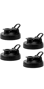 Pour Spout Lids for Ball Regular Mouth Mason Jars, Airtight Canning Jar Flip Cap Top Lid for Drinking, Salad, Dressing Pouring, Leak-Proof, Black Pack of 4