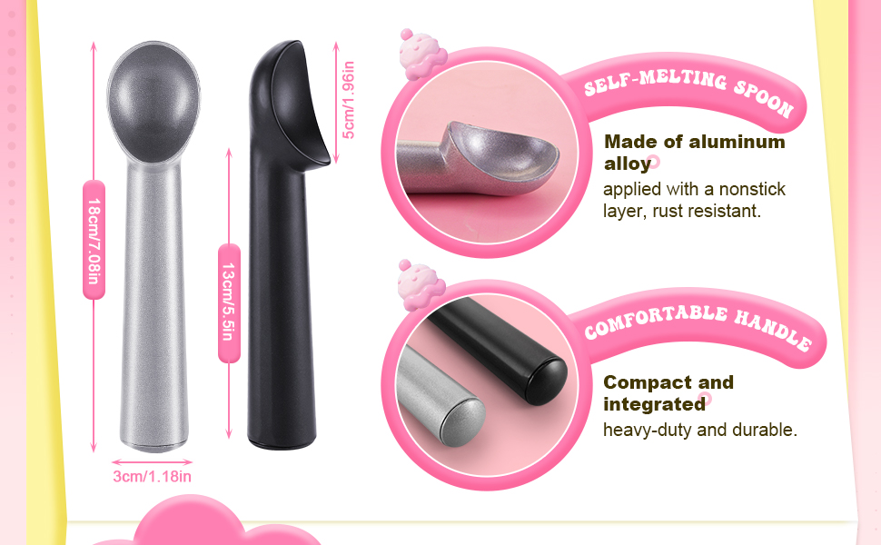 Gejoy 12 Pcs Ice Cream Scoop 7 Inch Nonstick Anti Freeze Ice Cream Scooper Aluminum Design Dessert Spoon for Gelatos Frozen Yogurt Fruit Sundaes Sorbet Almond Cookie Dough (Black and Silver)
