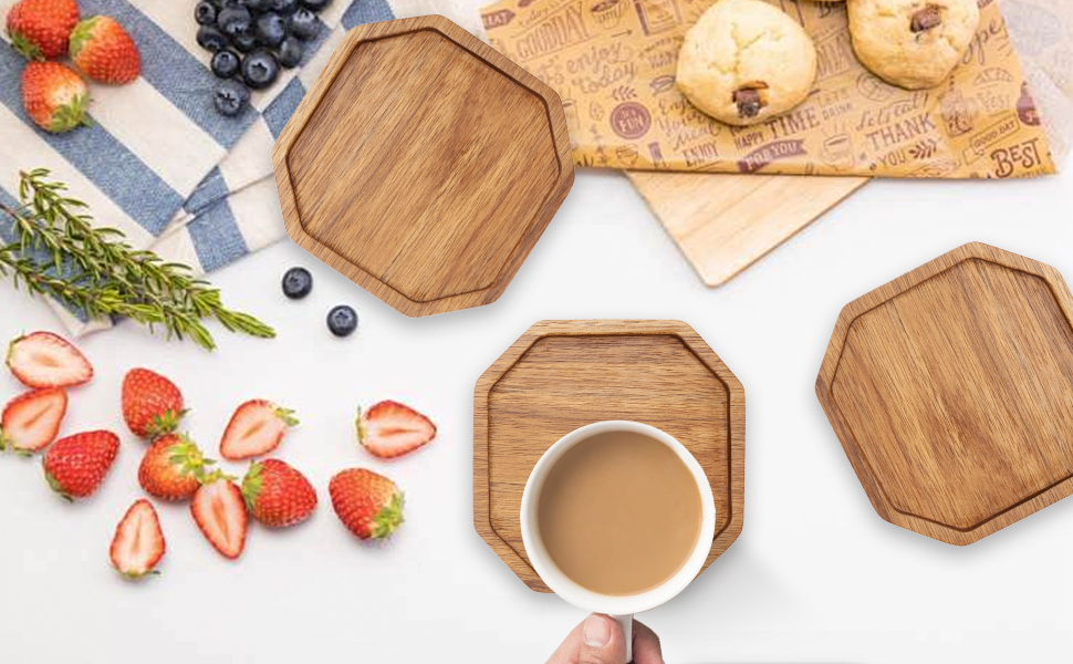 Cute Rustic Farmhouse Wooden Cup Coaster Set of 6 Cool Bar Drink Coasters with Holder Acacia Wood Coasters for Coffee Table Desk Decorative Outdoor Modern Coaster Home Decor Beverage Accessories Gift