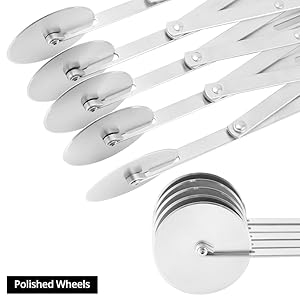 QWORK 5-Wheel Adjustable Pastry Cutter, Stainless Steel Pizza Divider, Expandable Multi-Round Baking Roller/Divider for Cookie, Dough, Cake, Pastry