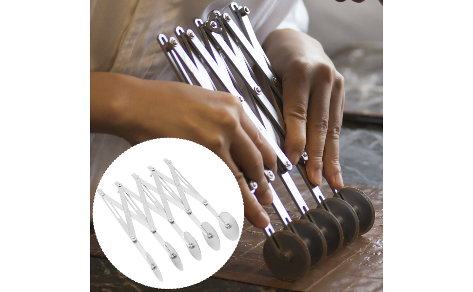 QWORK 5-Wheel Adjustable Pastry Cutter, Stainless Steel Pizza Divider, Expandable Multi-Round Baking Roller/Divider for Cookie, Dough, Cake, Pastry