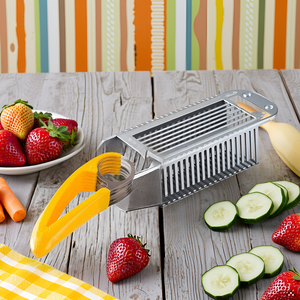 Yellow Food Manual Slicer, Stainless Steel Food Slicer, Banana Strawberry Cucumber Carrot Egg Vegetable Fruit Multifunctional Slicer, Handheld Portable Small Food Slicer Mandolines and Slicers