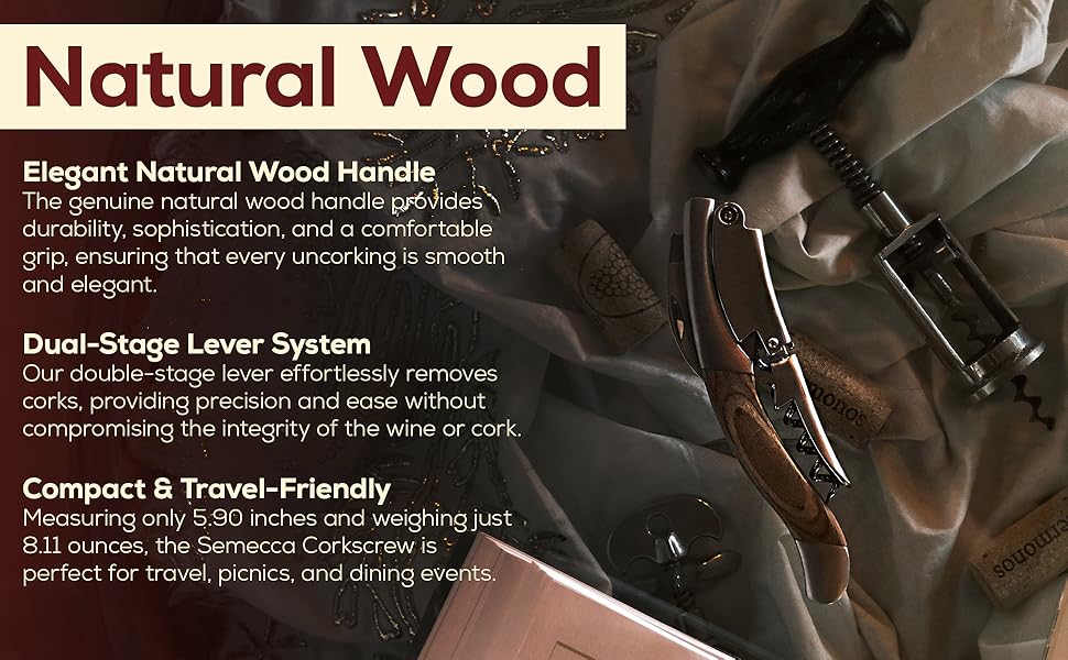 Semecca® Wine Opener – Professional Waiter’s Corkscrew, Double Hinged Wine Key, Wine Bottle Opener with Wooden Gift Box, Gift for Wine Lovers