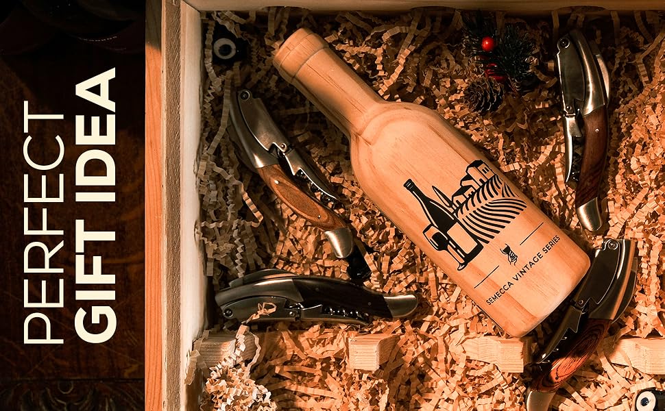 Semecca® Wine Opener – Professional Waiter’s Corkscrew, Double Hinged Wine Key, Wine Bottle Opener with Wooden Gift Box, Gift for Wine Lovers