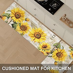 2 Piece Sunflower Kitchen Decor Rugs Set, Farmhouse Country Kitchen Rugs and Mats Non Skid Washable Absorbent Microfiber Kitchen Mats for Floor Mats Accessories Decoration 17