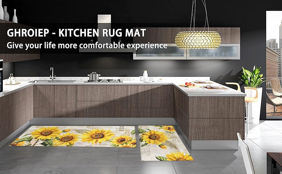 2 Piece Sunflower Kitchen Decor Rugs Set, Farmhouse Country Kitchen Rugs and Mats Non Skid Washable Absorbent Microfiber Kitchen Mats for Floor Mats Accessories Decoration 17