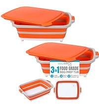 BIRDROCK HOME Collapsible Large BBQ Prep Tub w/Cutting Board, Multi-Function Grill Caddy w/Colander & Lid, Portable Silicone Dish Bowl for Picnic, Tailgate, Camping - Black