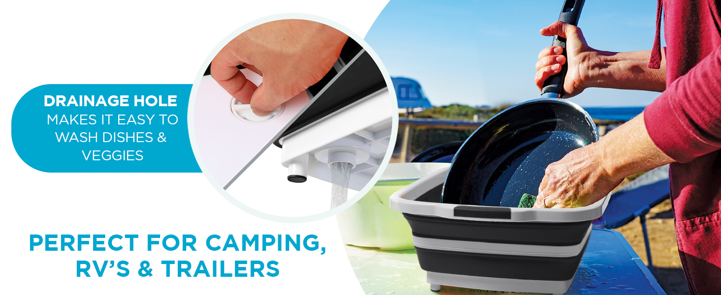 BIRDROCK HOME Collapsible Large BBQ Prep Tub w/Cutting Board, Multi-Function Grill Caddy w/Colander & Lid, Portable Silicone Dish Bowl for Picnic, Tailgate, Camping - Black