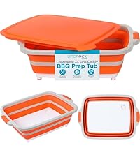 BIRDROCK HOME Collapsible Large BBQ Prep Tub w/Cutting Board, Multi-Function Grill Caddy w/Colander & Lid, Portable Silicone Dish Bowl for Picnic, Tailgate, Camping - Black