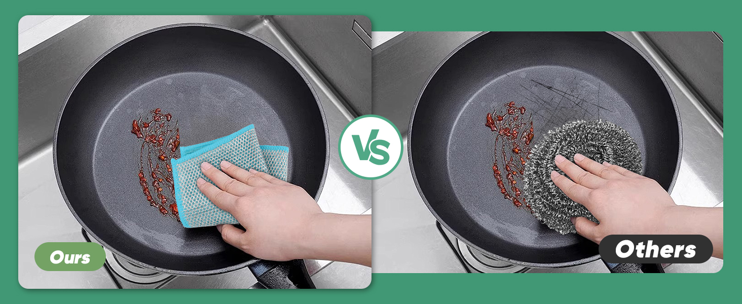 Orighty Multipurpose Wire Dishwashing Rag 12 Pcs, Upgraded Double-Layer Non-Scratch Wire Dish Cleaning Cloths, Kitchen Reusable Steel Scrubber, Powerful Dishcloth Rag for Cookware, Multicolor, 7