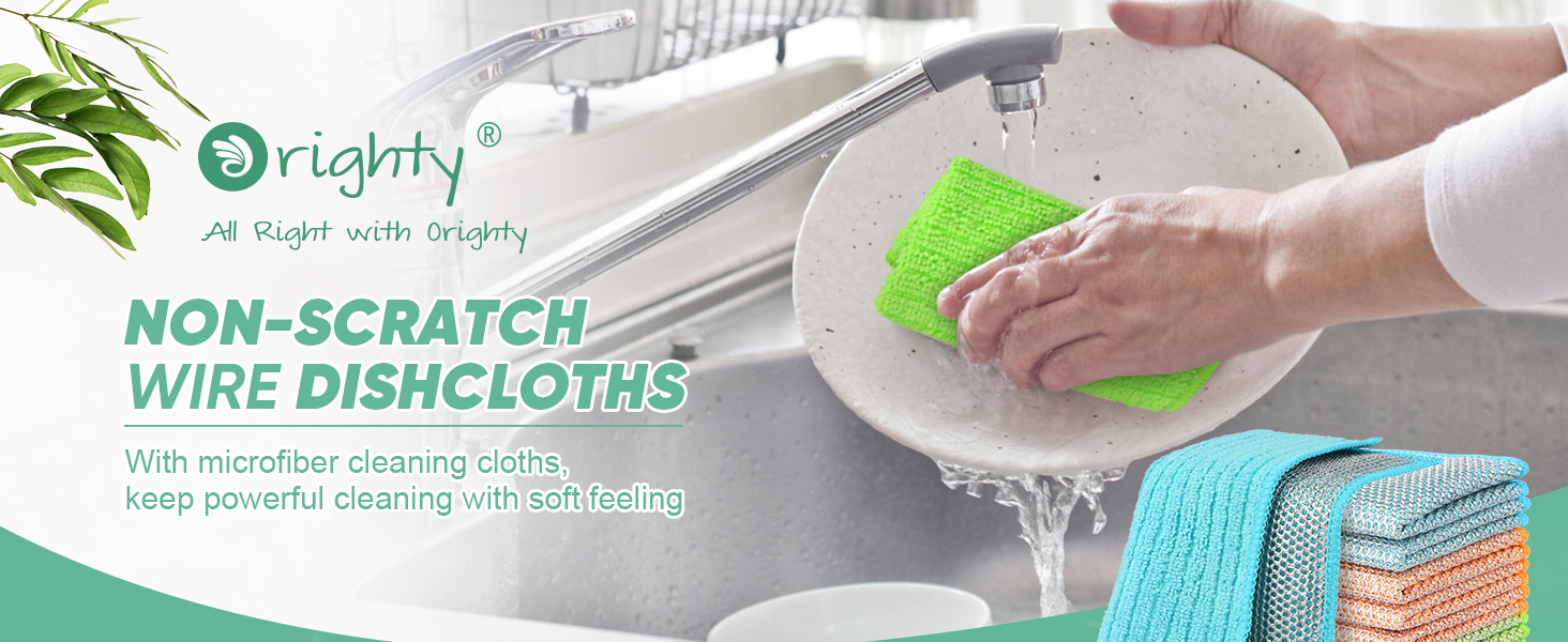 Orighty Multipurpose Wire Dishwashing Rag 12 Pcs, Upgraded Double-Layer Non-Scratch Wire Dish Cleaning Cloths, Kitchen Reusable Steel Scrubber, Powerful Dishcloth Rag for Cookware, Multicolor, 7