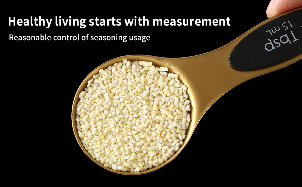 Magnetic Measuring Spoons Set, Stainless Steel, Dual Sided, Stackable, Dual Sided for Measuring Dry and Liquid Ingredients, Fits in Spice Jars, Set of 8（Gold ）