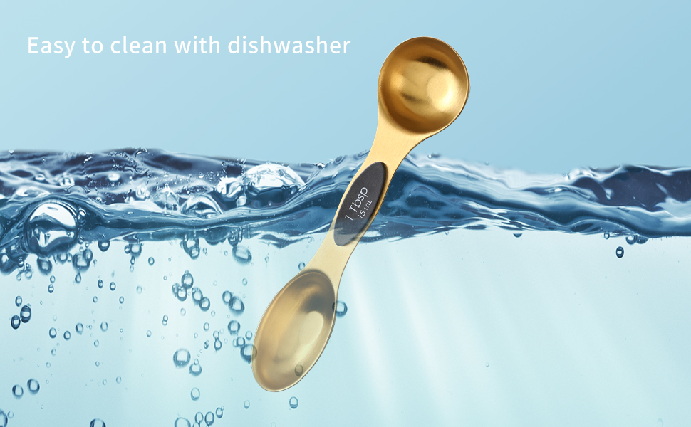 Magnetic Measuring Spoons Set, Stainless Steel, Dual Sided, Stackable, Dual Sided for Measuring Dry and Liquid Ingredients, Fits in Spice Jars, Set of 8（Gold ）