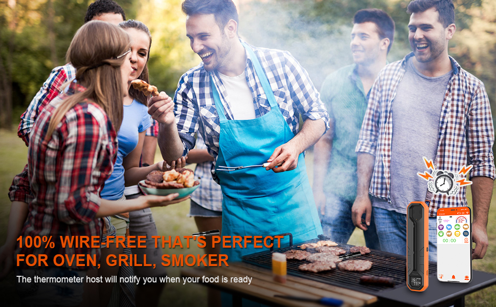 Wireless Meat Thermometer – Digital Cooking Thermometer with Wireless Probe – 500Ft Remote Range Food Thermometer – with iOS & Android Read App -Preprogrammed Temperatures for BBQ, Oven, Grill