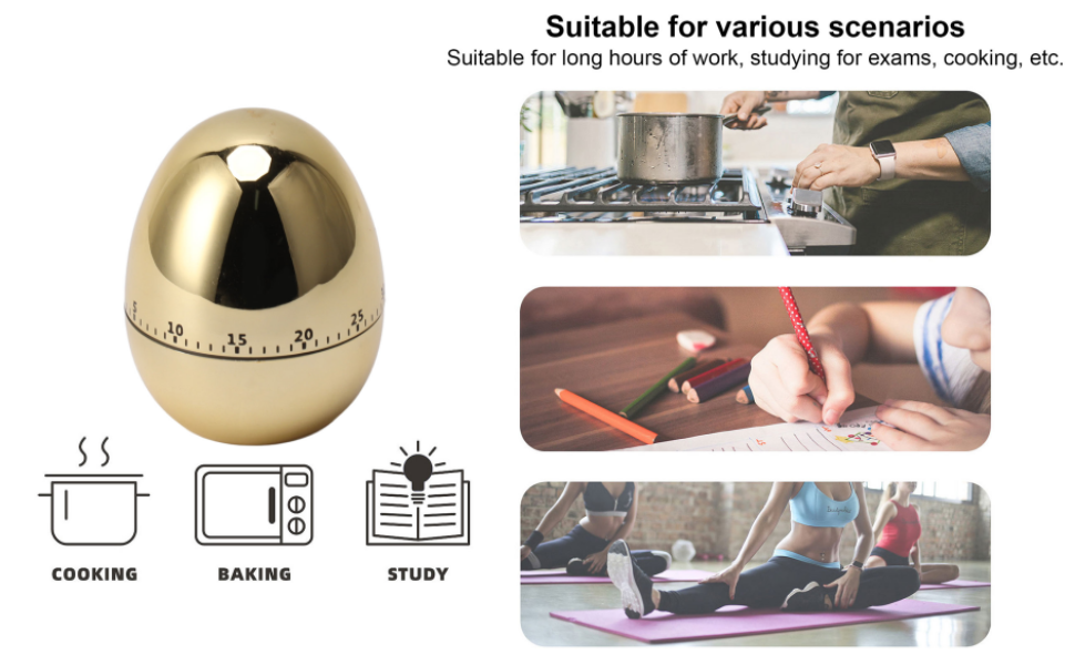 Egg Timer Rotate,60 Minutes Egg Model Mechanical Timer Cooking Alarm Clock Manual Timer for Kitchen Gold Home Gardening Kitchen Tools(Gold)