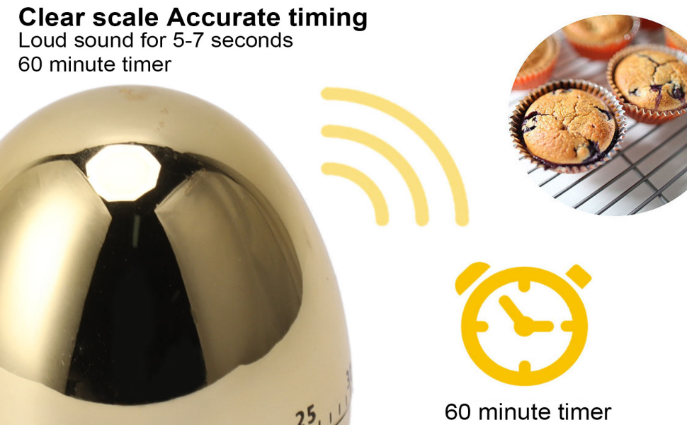 Egg Timer Rotate,60 Minutes Egg Model Mechanical Timer Cooking Alarm Clock Manual Timer for Kitchen Gold Home Gardening Kitchen Tools(Gold)