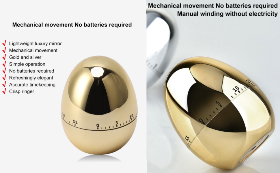 Egg Timer Rotate,60 Minutes Egg Model Mechanical Timer Cooking Alarm Clock Manual Timer for Kitchen Gold Home Gardening Kitchen Tools(Gold)