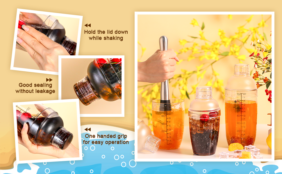 Lallisa 16 Pcs Plastic Cocktail Shaker Set Drink Mixer Clear Shaker Cup with Measurements Scales and Strainer Plastic Mixing Tool for Tea Coffee Bar Bubble Milk Christmas Gift(350 Cc/ 12 oz)