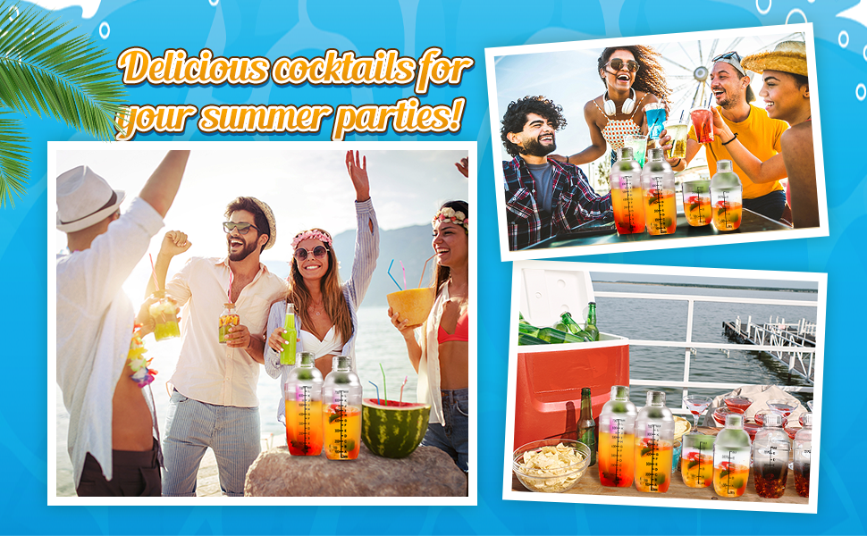 Lallisa 16 Pcs Plastic Cocktail Shaker Set Drink Mixer Clear Shaker Cup with Measurements Scales and Strainer Plastic Mixing Tool for Tea Coffee Bar Bubble Milk Christmas Gift(350 Cc/ 12 oz)