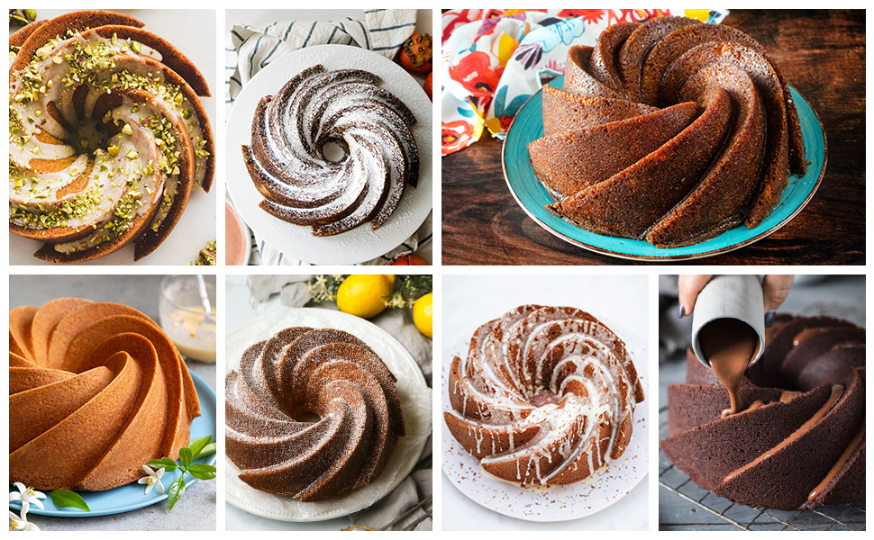 HUAKENER Large Fluted Cake Pan (2 Pack) - Nonstick Fluted Tube Pan, Large Round Silicone Mold for Cake, Brownie, Cornbread, Jello Cake