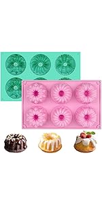 HUAKENER Large Fluted Cake Pan (2 Pack) - Nonstick Fluted Tube Pan, Large Round Silicone Mold for Cake, Brownie, Cornbread, Jello Cake