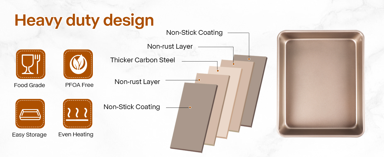 Deep Baking Pans Set, 3-Pieces Rectangle Cake Pan, Nonstick Roasting Pans Set for Thanksgiving Christmas, 9/11/13 Inch, Toaster Oven Tray Bakeware Set, Lasagna Pan Deep Size, Heavy Duty, Gold