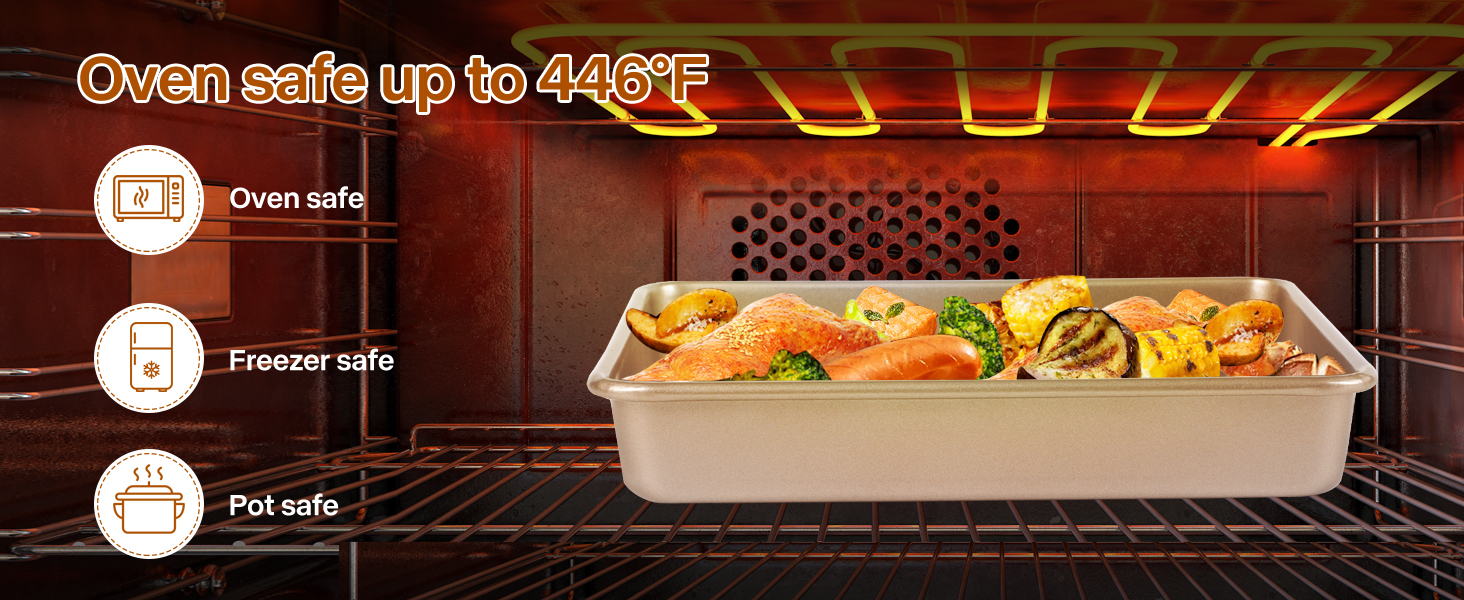 Deep Baking Pans Set, 3-Pieces Rectangle Cake Pan, Nonstick Roasting Pans Set for Thanksgiving Christmas, 9/11/13 Inch, Toaster Oven Tray Bakeware Set, Lasagna Pan Deep Size, Heavy Duty, Gold