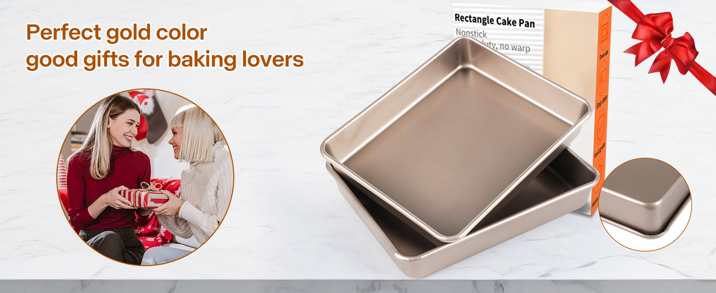 Deep Baking Pans Set, 3-Pieces Rectangle Cake Pan, Nonstick Roasting Pans Set for Thanksgiving Christmas, 9/11/13 Inch, Toaster Oven Tray Bakeware Set, Lasagna Pan Deep Size, Heavy Duty, Gold