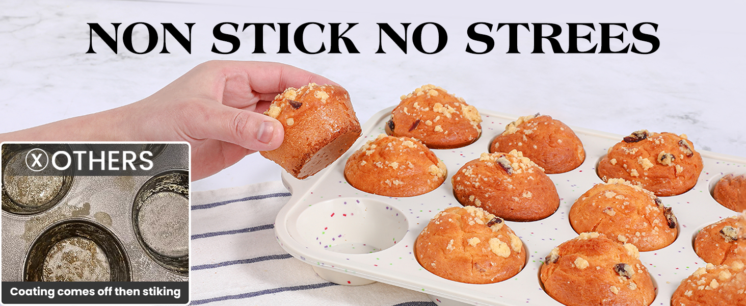 Regular 12 Cup and Mini 24 Cup Nonstick Cupcake Pan Set Silicone Muffin Pan for Baking Silicone Cupcake Mold with Metal Reinforced Frame BPA Free (2 Pcs, Cream)