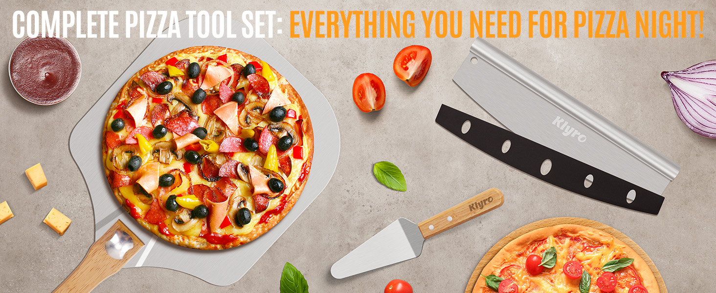 Pizza Peel Aluminum Pizza Spatula Set, 12 x 14 Inch Metal Pizza Paddle with Foldable Wooden Handle, Pizza Rocker Cutter, Pizza Server, Pizza Oven Accessories for Baking Homemade Pizza Bread