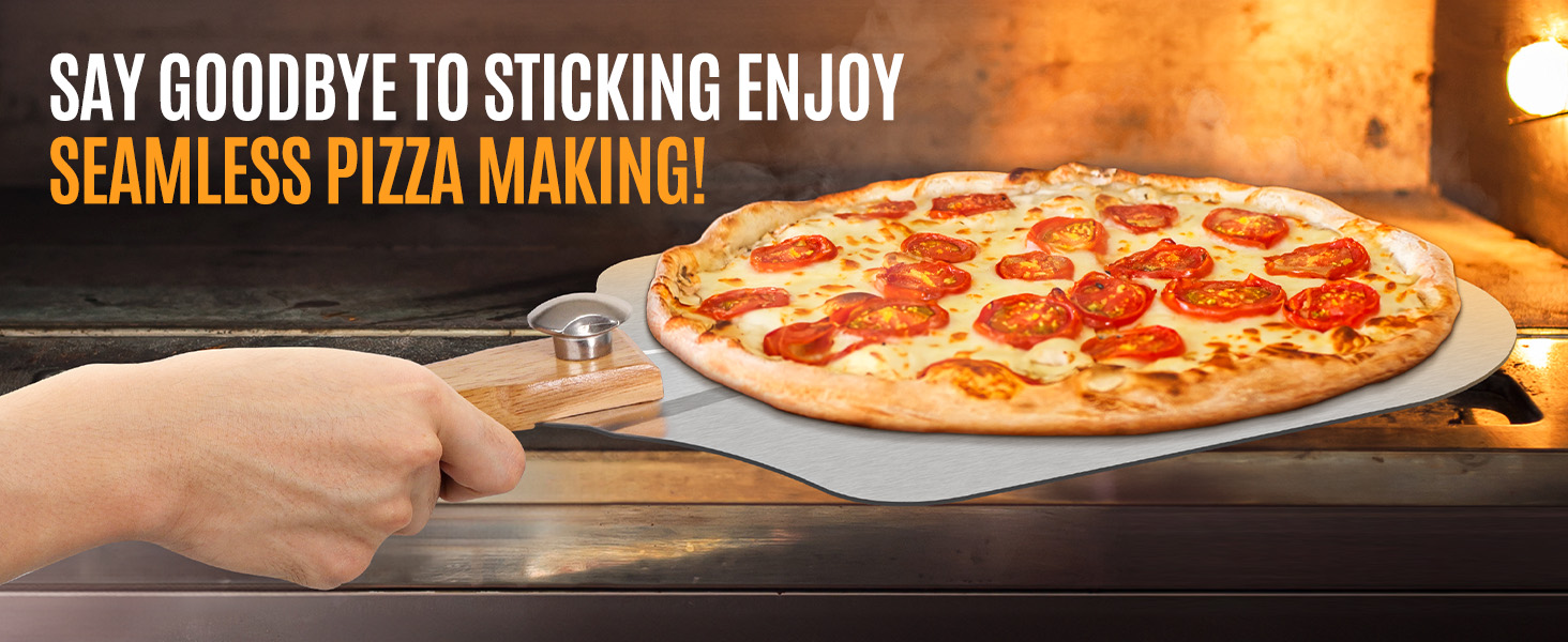 Pizza Peel Aluminum Pizza Spatula Set, 12 x 14 Inch Metal Pizza Paddle with Foldable Wooden Handle, Pizza Rocker Cutter, Pizza Server, Pizza Oven Accessories for Baking Homemade Pizza Bread