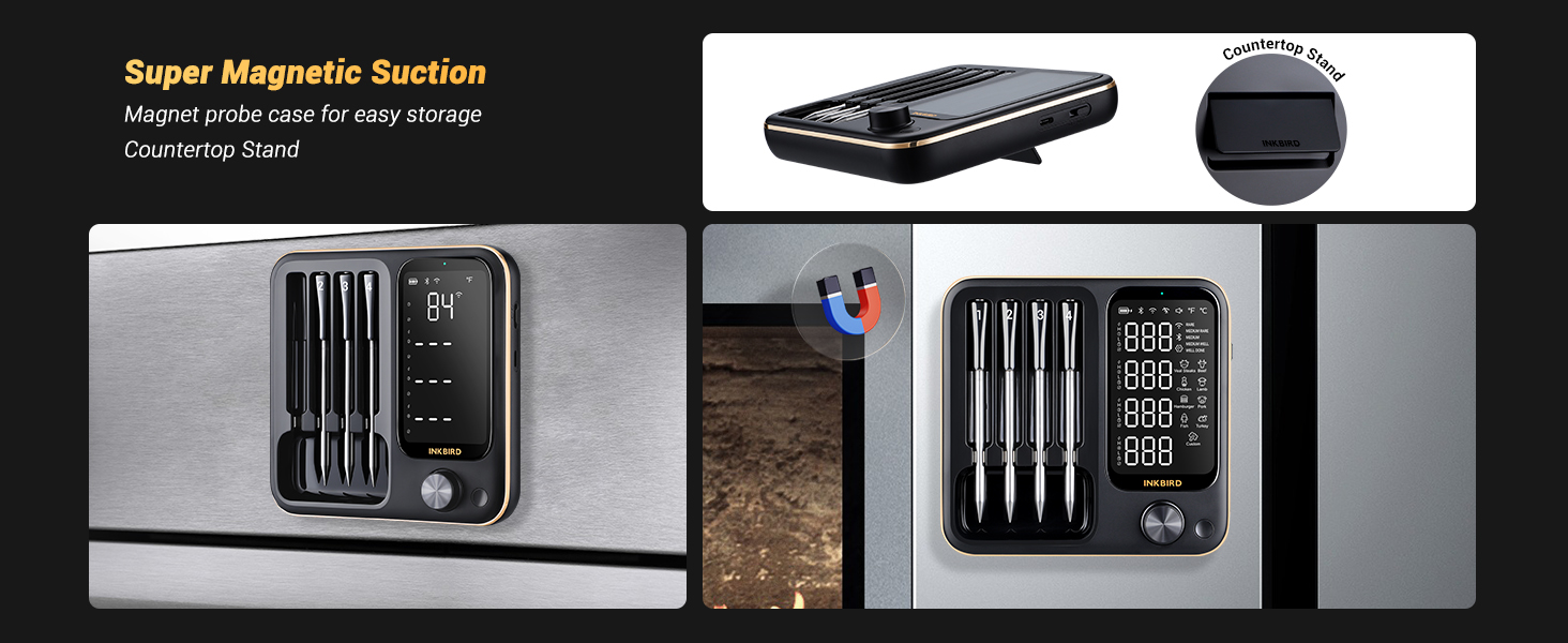 Wireless Meat Thermometer with 4 Probes, INKBIRD WiFi Meat Thermometer Digital Wireless for Rotisserie Grill Oven,Unlimited Range Dishwasher Waterproof Bluetooth Thermometer for iOS & Android