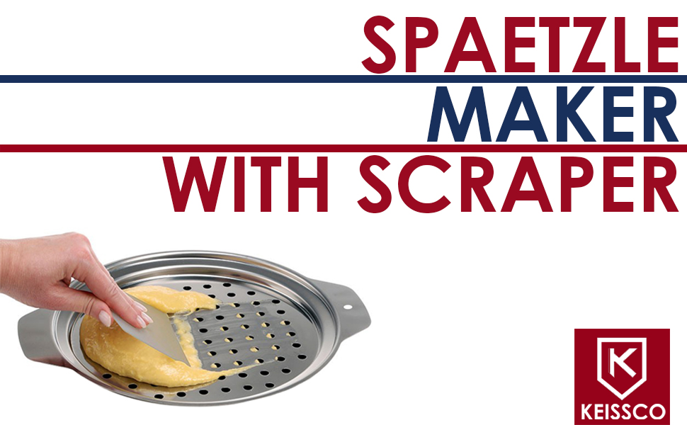 Stainless Steel Spaetzle Maker Lid with Scraper Traditional German Egg Noodle Maker Pan Pot Spaghetti Strainer