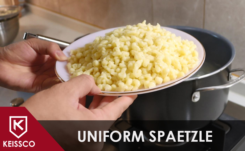 Stainless Steel Spaetzle Maker Lid with Scraper Traditional German Egg Noodle Maker Pan Pot Spaghetti Strainer