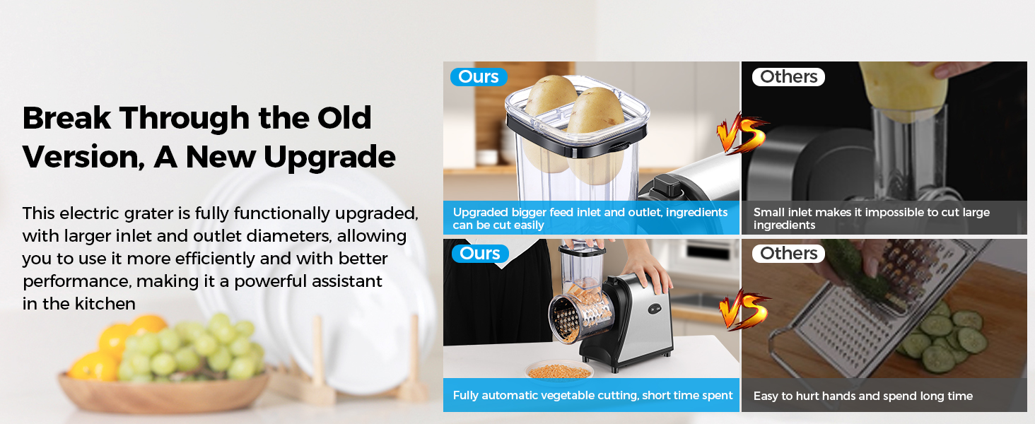 5-in-1 Electric Cheese Grater & Vegetable Slicer – 250W One-Touch Shredder with Stainless Steel Blades for Block Cheese, Vegetables, Fruits & Nuts