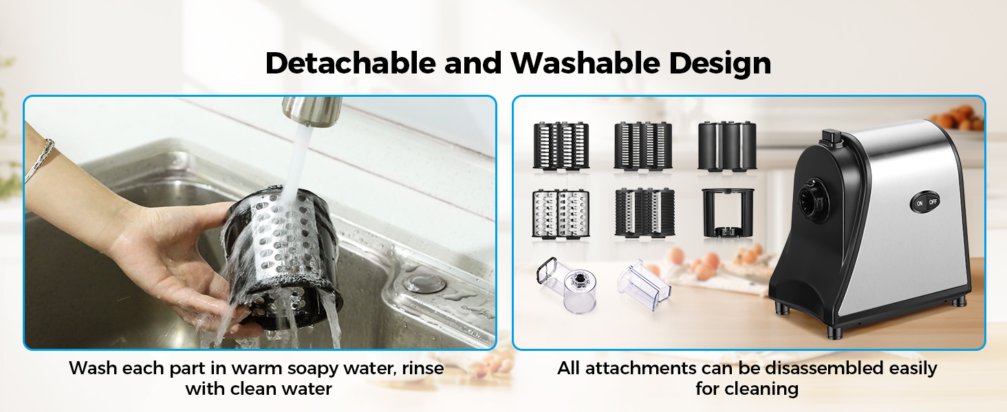 5-in-1 Electric Cheese Grater & Vegetable Slicer – 250W One-Touch Shredder with Stainless Steel Blades for Block Cheese, Vegetables, Fruits & Nuts