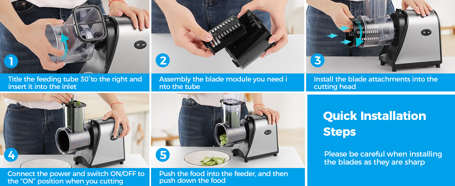 5-in-1 Electric Cheese Grater & Vegetable Slicer – 250W One-Touch Shredder with Stainless Steel Blades for Block Cheese, Vegetables, Fruits & Nuts