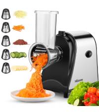 5-in-1 Electric Cheese Grater & Vegetable Slicer – 250W One-Touch Shredder with Stainless Steel Blades for Block Cheese, Vegetables, Fruits & Nuts