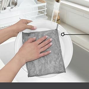 Oggi Bambou Odor-Free Kitchen Washcloths - Natural Kitchen Dish Cloths, 91% Bamboo-Derived Rayon Cellulose Fiber, Reusable, Absorbent, Hygienic, Fast Dry, Durable, Non-Scratch, Lint-Free - 6 pcs, 7x9
