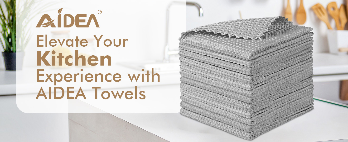 AIDEA Microfiber Cleaning Cloth for Glass 12PK, Grey, Lint Free Cloth Polishing Cleaning Rags, Stainless Steel Wipes, Barista Coffee Towel, Magic Cleaning Cloth for Glass, Windows, Mirrors, 11×11