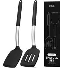 Home Hero Stainless Steel Kitchen Utensils Set - Wood Handle Nonstick Stainless Steel Cooking Utensils Set - Heat Resistant Kitchen Essentials & Metal Kitchen Gadgets (Silver & Wood)